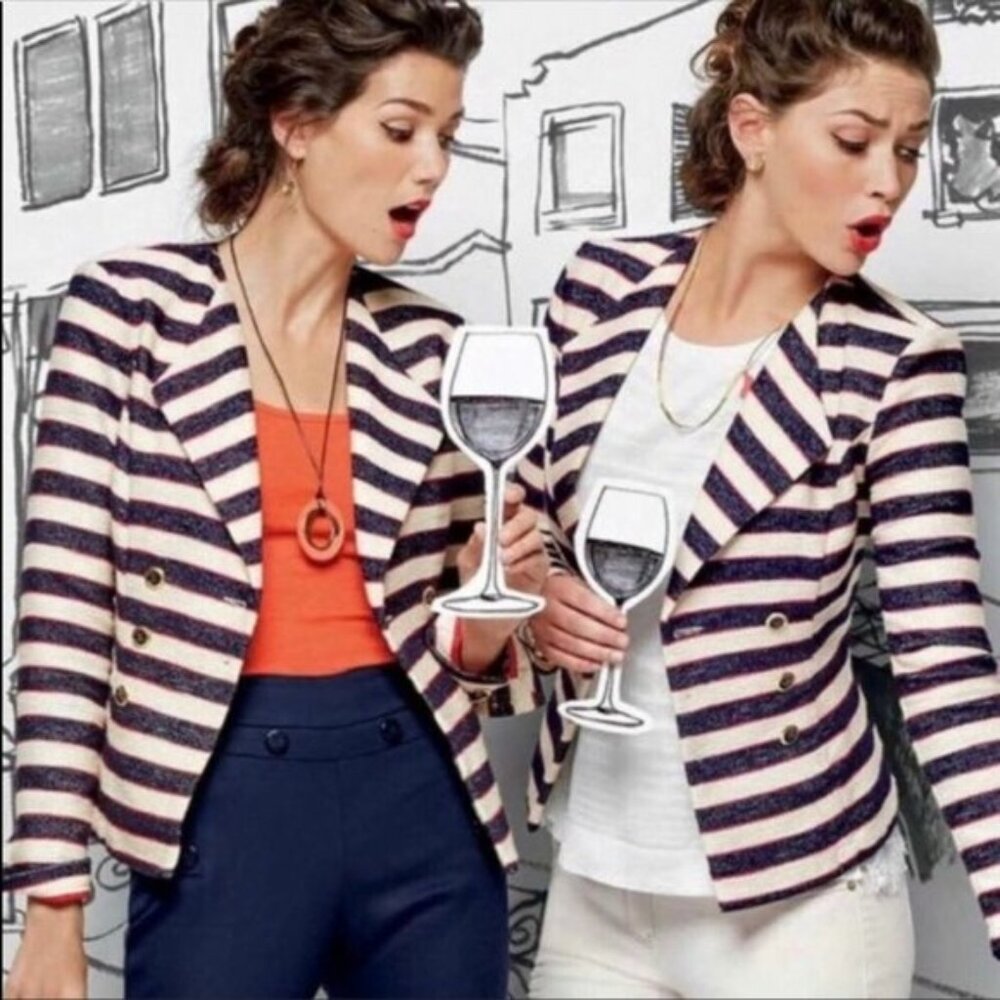 CAbi Collection Tweed Striped Nautical Blazer size 6 Sailor Preppy Pinup Twee